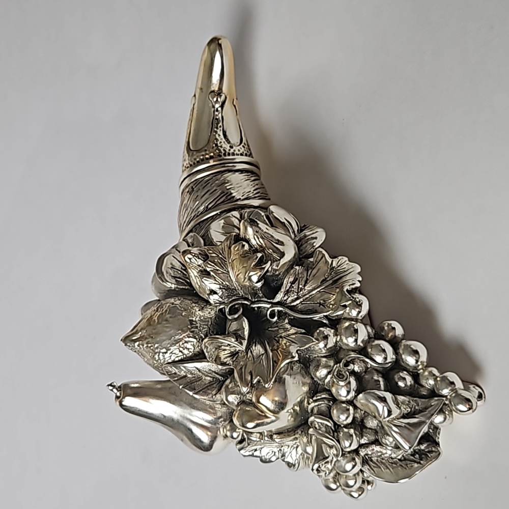 Vintage Silver Plated Fruit Cornucopia Centerpiece Heavy Marked